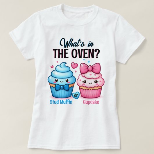 Stud Muffin of Cupcake Roze of Blauw Geslacht onth T-shirt (Design voorkant)