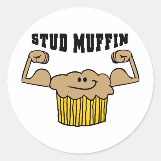 Stud Muffin Ronde Sticker (Voorkant)