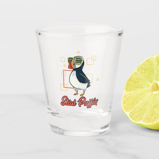 Stud Puffin Zee Vogel Illustratie Shot Glas (Voorkant)
