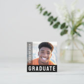 Student afstuderen netwerkfoto modern zwart vierkante visitekaartje (Staand voorkant)