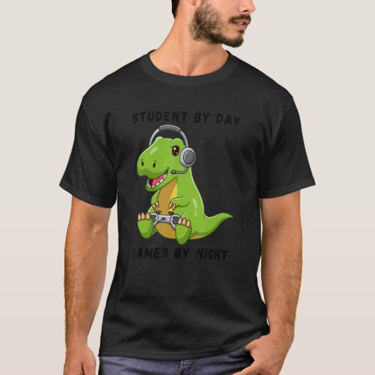 Student By Day Gamer By Night Meme Rex Dinosaur T-shirt (Voorkant)
