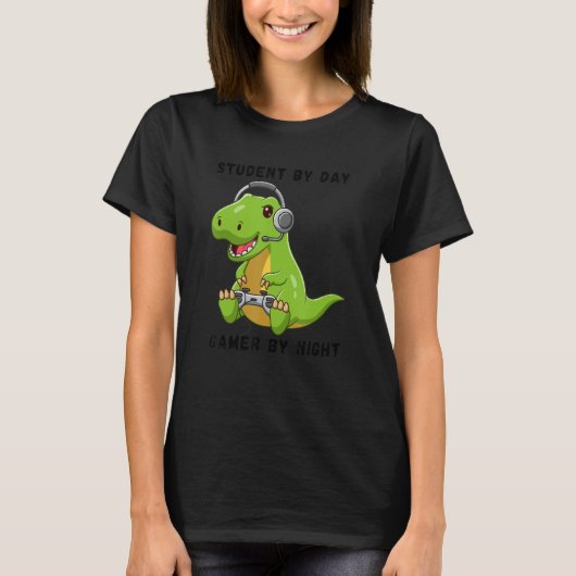Student By Day Gamer By Night Meme Rex Dinosaur T-shirt (Voorkant)