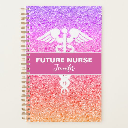 Student Caduceus Rainbow Glitter Nurling Planner (Voorkant)