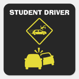 STUDENT DRIVER - CRASH YELLOW VIERKANTE STICKER