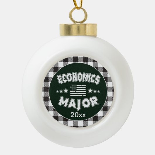 Student Economie White Plaid Keramische Bal Ornament (Voorkant)