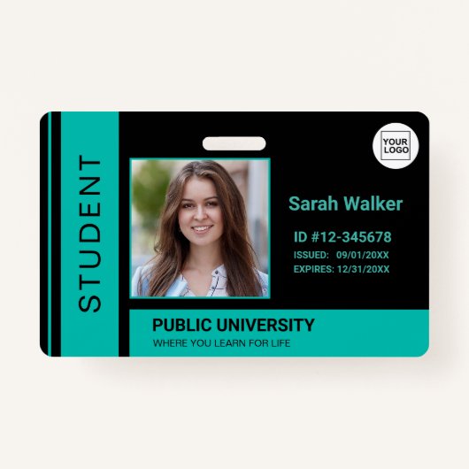 Student foto ID school universiteit turquoise Badge (Voorkant)