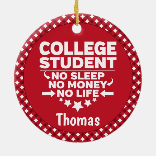 Student geen Slaap-geld-leven Rood spel Keramisch Ornament (Achterkant)