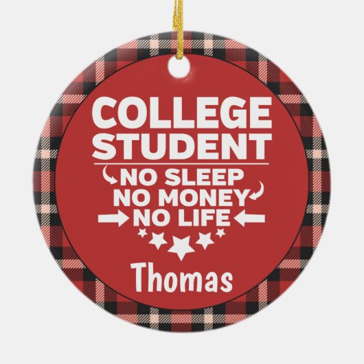 Student geen Slaap-geld-leven Rood spel Keramisch Ornament (Achterkant)
