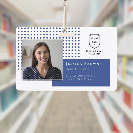 Student ID Deep Blue School Logo Foto Badge