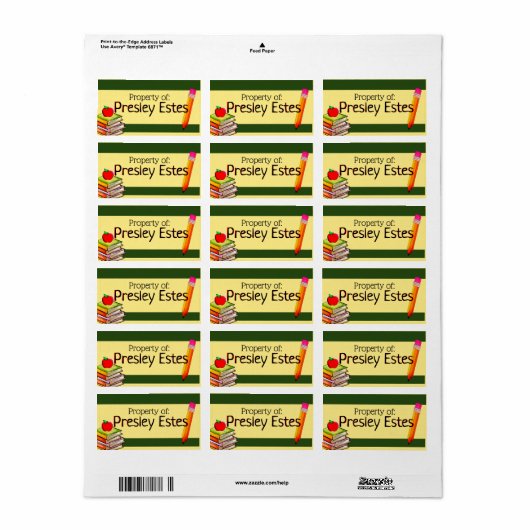 Student levert eigendom Klaslokaal Label Stickers (Full Sheet)