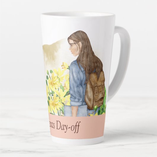 Student Meisje Drink Latte Mok (Rechterhoek)