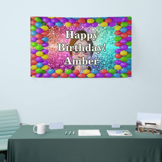 Student Meisje Gepersonaliseerd karakter verjaarda Spandoek (Beurs)