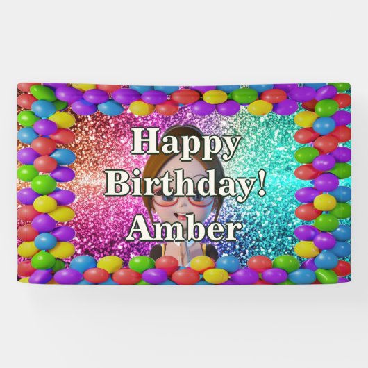 Student Meisje Gepersonaliseerd karakter verjaarda Spandoek (Horizontaal)