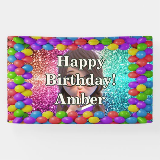 Student Meisje Gepersonaliseerd karakter verjaarda Spandoek (Horizontaal)