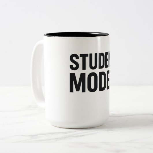 Student Mode On – Funny Study Motivation Tweekleurige Koffiemok (Voorkant links)