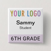 Student Name Badge Button School Logo Lilac Purple (Voorkant)