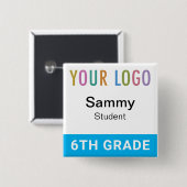 Student Name Badge Button School Logo Sky Blue (Voorkant /achterkant)
