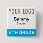 Student Name Badge Button School Logo Sky Blue (Voorkant)