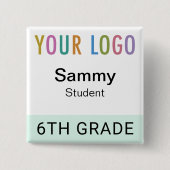 Student Name Tag Button with School Logo Reusable (Voorkant)