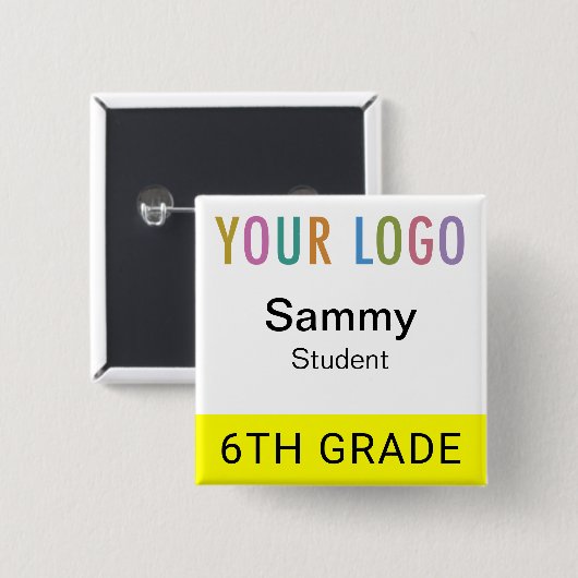 Student Name Tag Button with School Logo Yellow (Voorkant /achterkant)