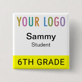 Student Name Tag Button with School Logo Yellow (Voorkant)