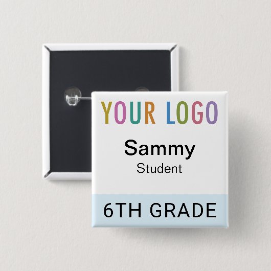 Student Nametag Button with School Logo Light Blue (Voorkant /achterkant)