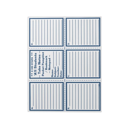 Student "Neem notities" zakdoekjes / Bladwijzer Notitieblok (Linkerzijde)