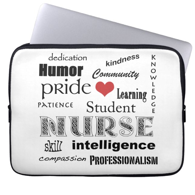 Student Neurse Pride-Attributes/Black+White-13 inc Laptop Sleeve (Voorkant)