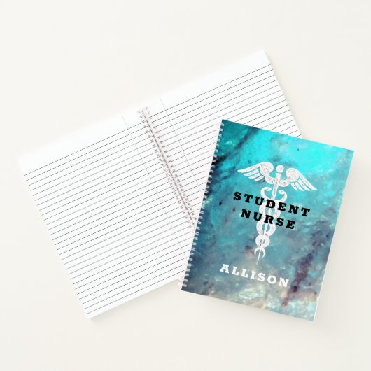 Student Nurse Medical Caduceus Turquoise Custom Notitieboek (Binnen)