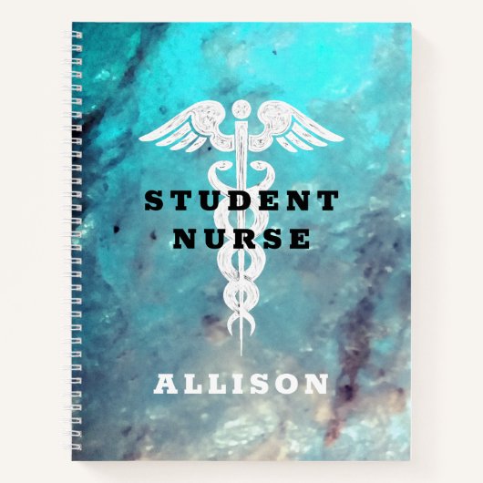 Student Nurse Medical Caduceus Turquoise Custom Notitieboek (Voorkant)