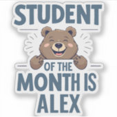 "Student of the Month" personalized bear sticker (Voorkant)