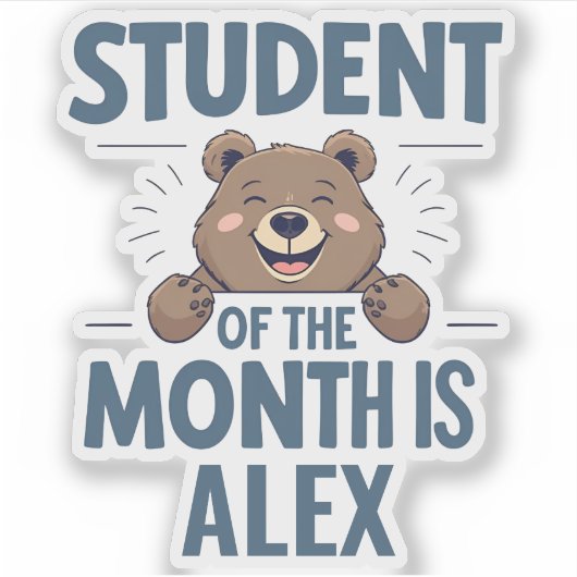 "Student of the Month" personalized bear sticker (Voorkant)