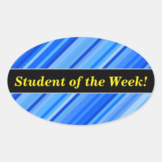"Student of the Week!" + Stripes of Blue Pattern Ovale Sticker (Voorkant)