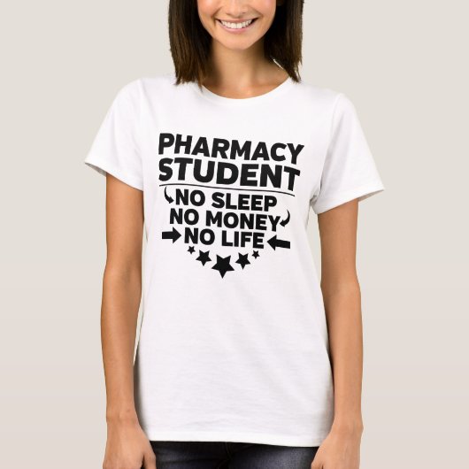 Student Pharmacy College No Life or Money T-shirt (Voorkant)