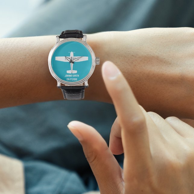 Student Piloot Eerste Solo Vliegtuig Blue Aviation Horloge (Creator heeft geüpload)