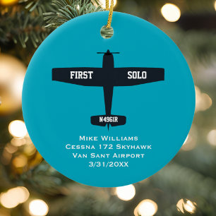 Student Piloot Eerste Solo Vliegtuig Custom KERST Keramisch Ornament