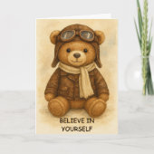 Student Piloot Eerste Solo Vliegtuig & Teddybeer Kaart (Voorkant)