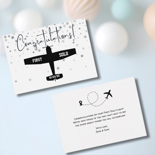 Student Pilot Eerste Solo Vliegtuig Gefeliciteerd Notitiekaartje