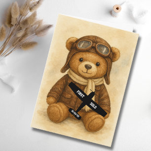 Student Pilot Eerste Solovlucht Vliegtuig & Teddyb Kaart