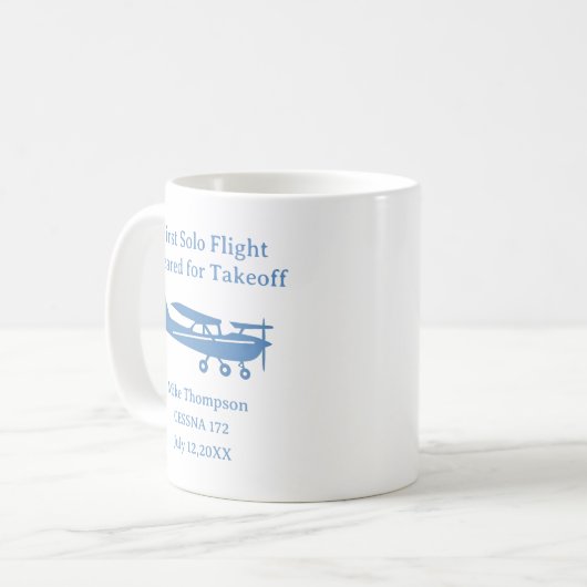 Student Pilot First Solo Aviation Blue Personalize Koffiemok (Voorkant links)