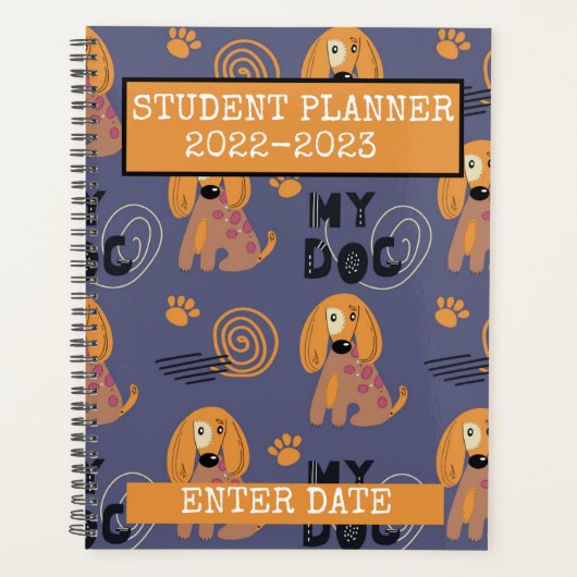 Student Planner met kleurrijke tekenfilmhonden (Voorkant)
