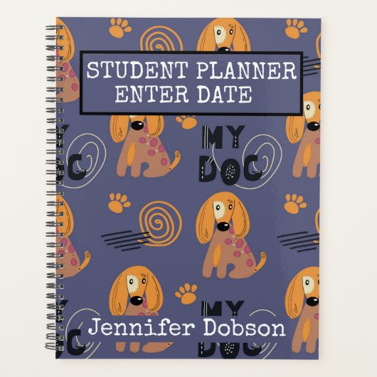 Student Planner met kleurrijke tekenfilmhonden (Voorkant)