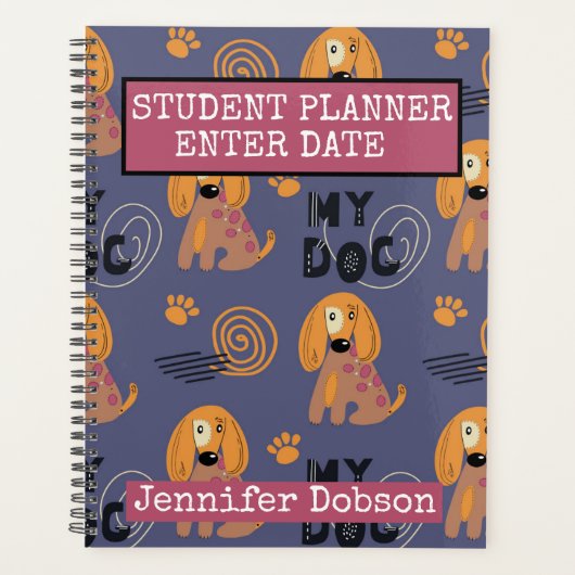 Student Planner met kleurrijke tekenfilmhonden (Voorkant)