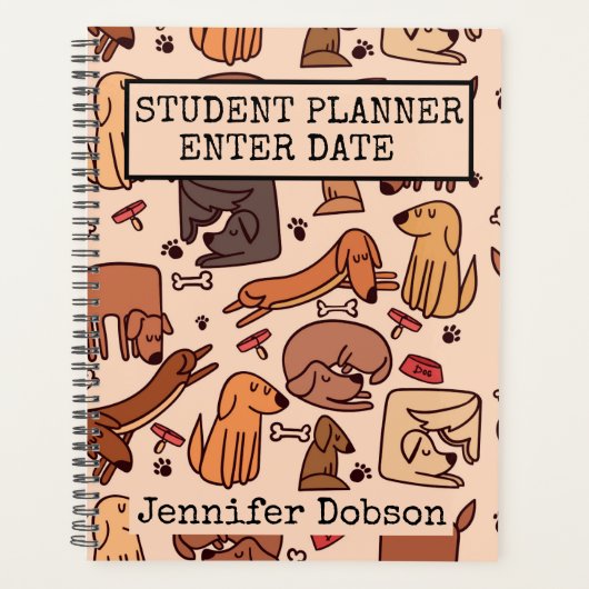 Student Planner met kleurrijke tekenfilmhonden (Voorkant)