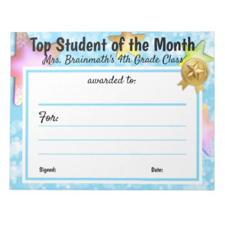 Student van de maand leraar certificaat award notitieblok