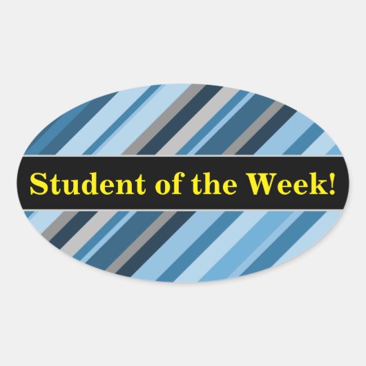 "Student van de week!" + Blauw en grijze strepen Ovale Sticker (Voorkant)