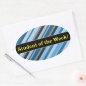 "Student van de week!" + Blauw en grijze strepen Ovale Sticker (Envelop)