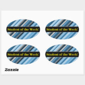 "Student van de week!" + Blauw en grijze strepen Ovale Sticker (Vel)