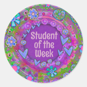 Student van de Week Paarse Docent Ronde Sticker