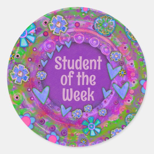 Student van de Week Paarse Docent Ronde Sticker (Voorkant)